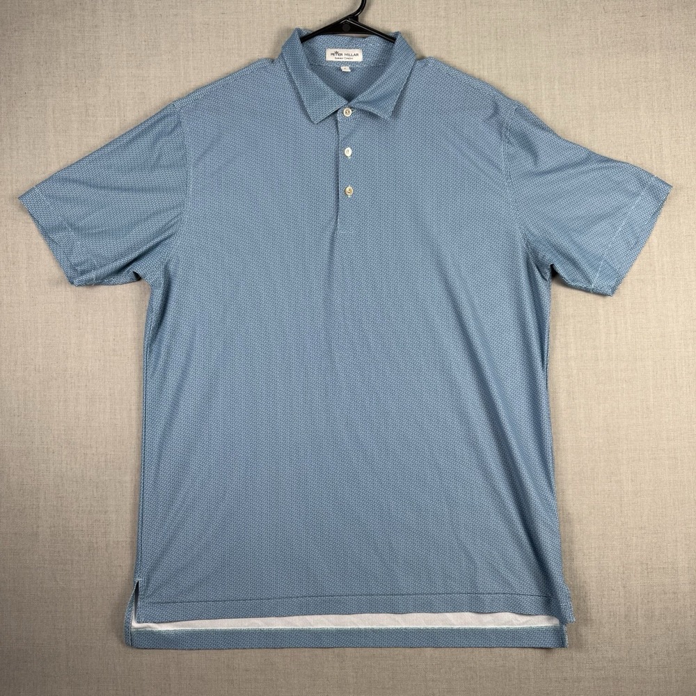 Peter Millar Shirt Men's Size Large Blue Geometric Golf Polo Summer Comfort